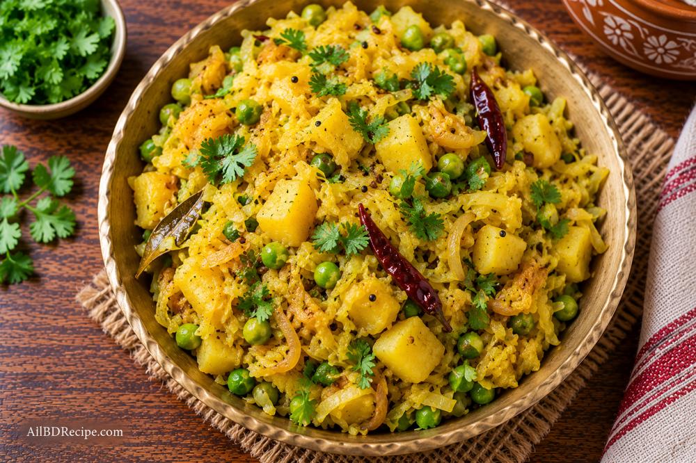 বাঁধাকপির ঘণ্ট: আলু ও মটরশুঁটিতে নিরামিষ রান্না