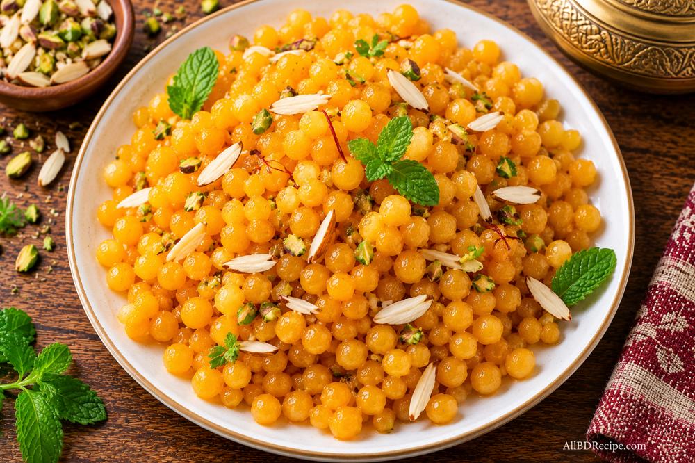 বোঁদে: বেসনের ছোট দানায় রসে ভেজানো মিষ্টি